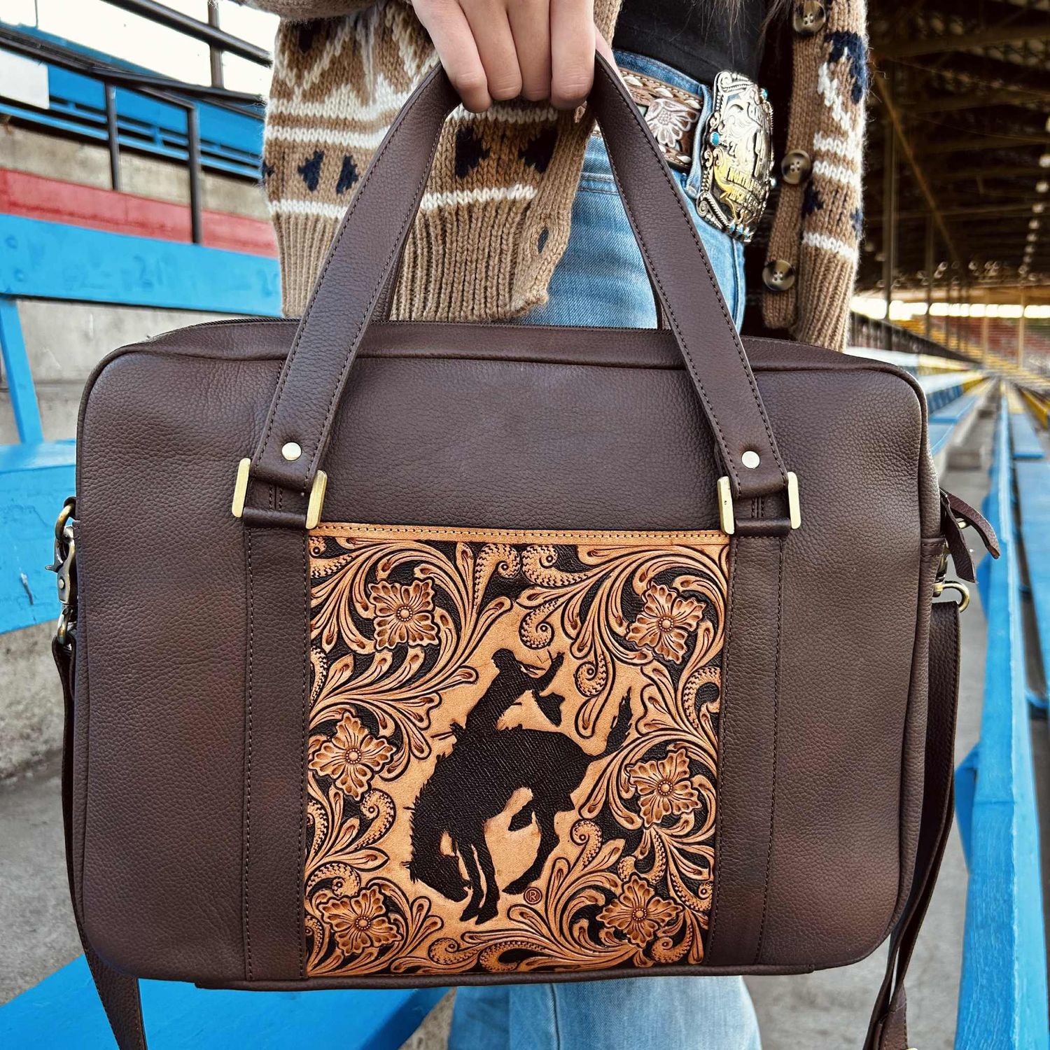 Pendleton Round-Up Tooled Leather Briefcase