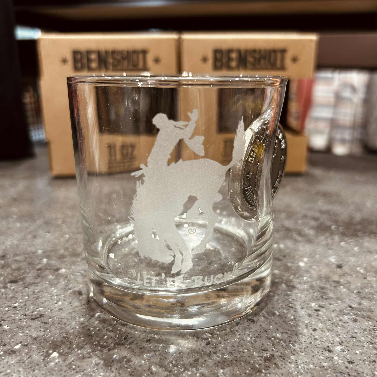 Pendleton Round-Up 2025 Let &#39;er Buck Room Coin Rocks Glass