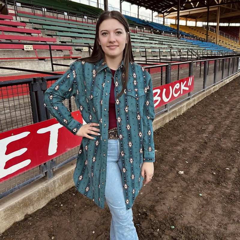 Ladies Wrangler Pendleton Round-Up Teal Corduroy Duster/Dress