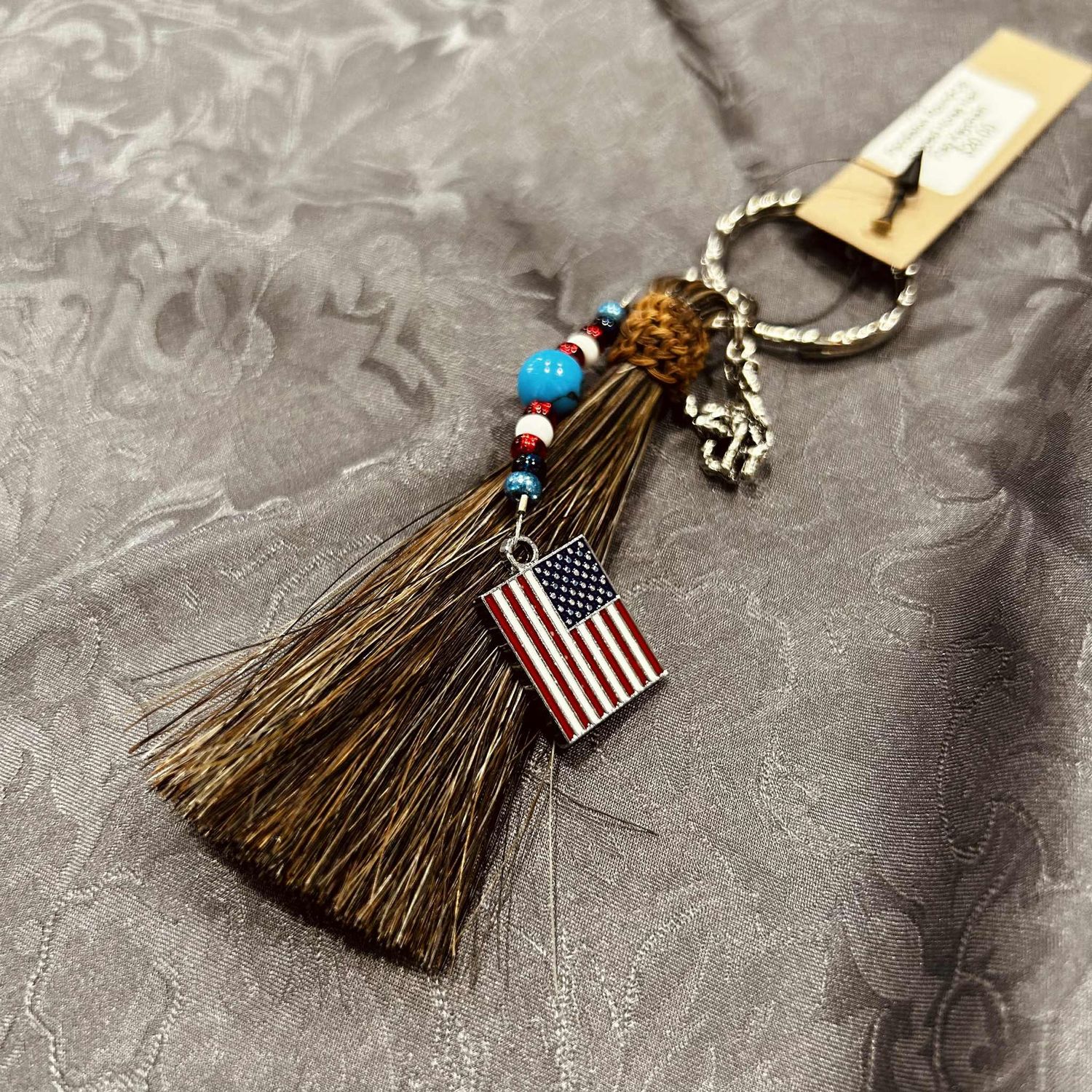 Pendleton Round-Up Beaded Horse Hair Flag Keychain