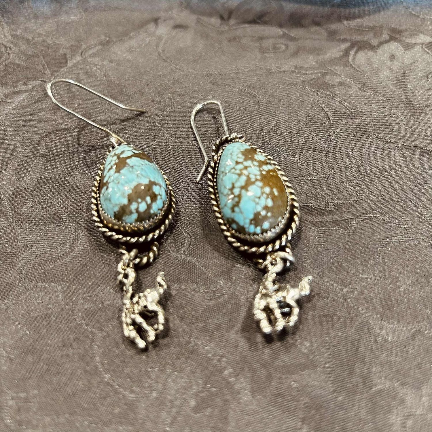 Pendleton Round-Up Turquoise Rope Edge Teardrop Earrings