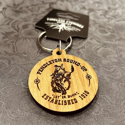 Pendleton Round-Up Wooden Circle Keychain