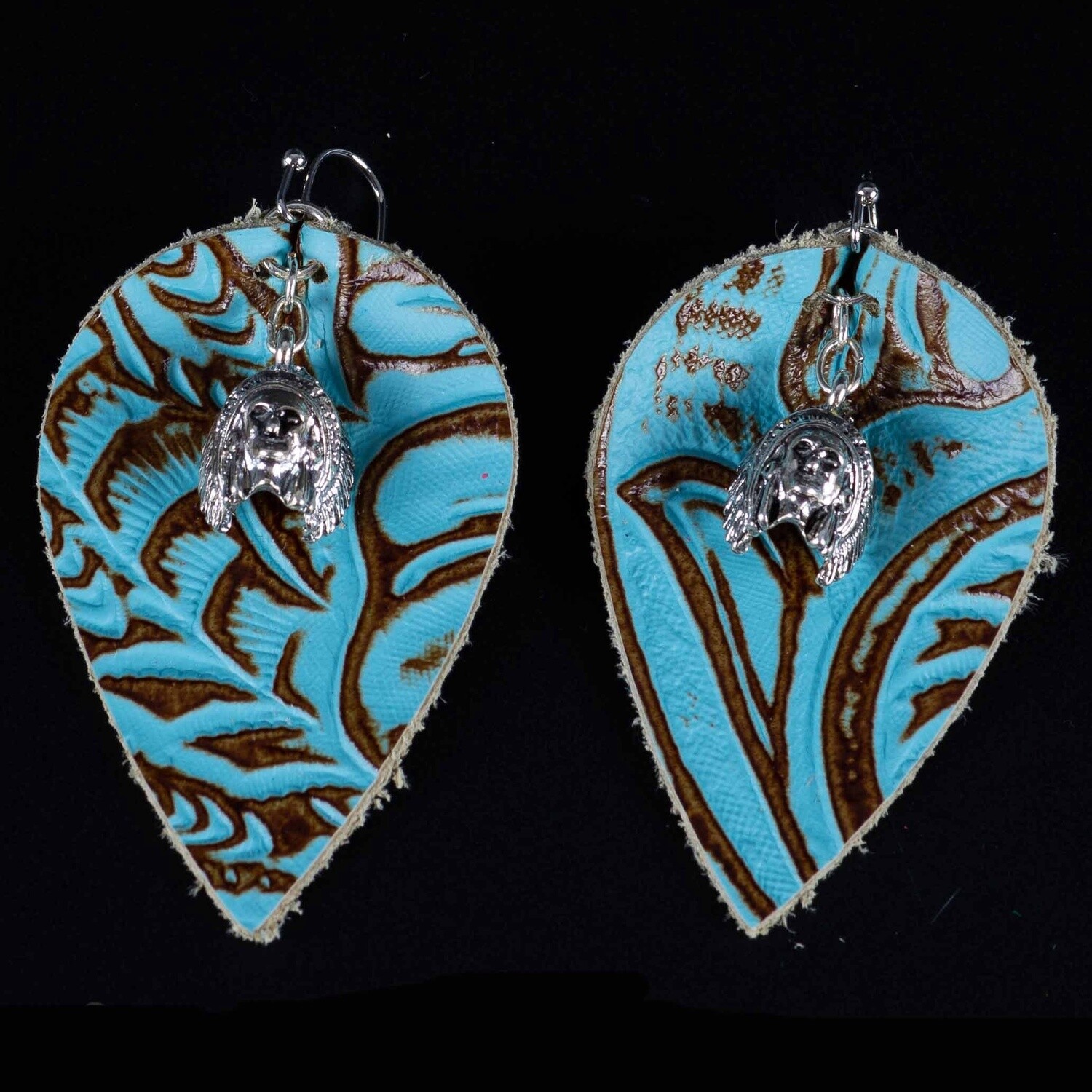 Happy Canyon Turquoise Stamped Leather Earrings
