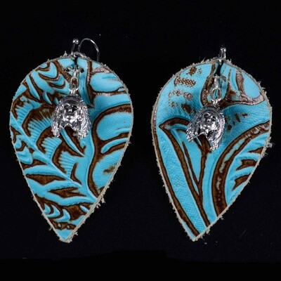 Happy Canyon Turquoise Stamped Leather Earrings