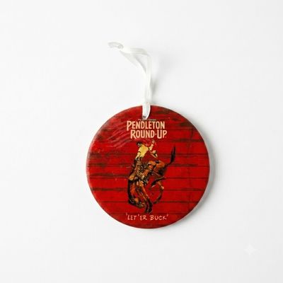Pendleton Round-Up Barnwood Ceramic Ornament