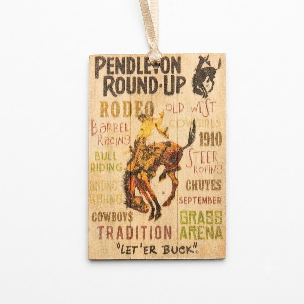 Pendleton Round-Up Wooden Typography Ornament