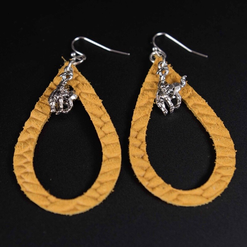 Pendleton Round-Up Mustard Leather Teardrop Earrings