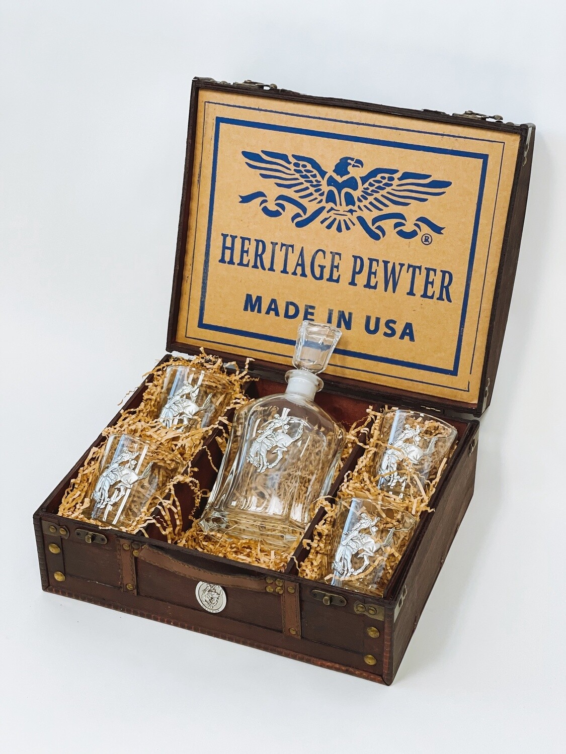 Pendleton Round-Up Pewter Decanter Chest Set