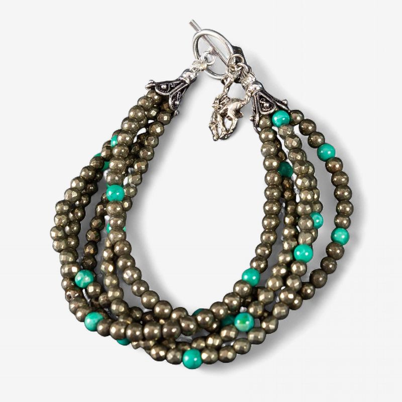 Pendleton Round-Up Pyrite and Turquoise Stone Bracelet