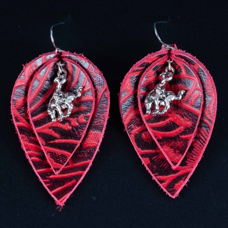 Pendleton Round-Up Red Stamped Leather Earrings
