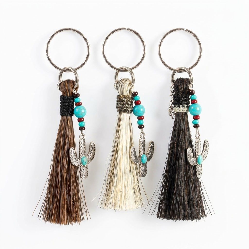 Pendleton Round-Up Horse Hair Cactus Keychain