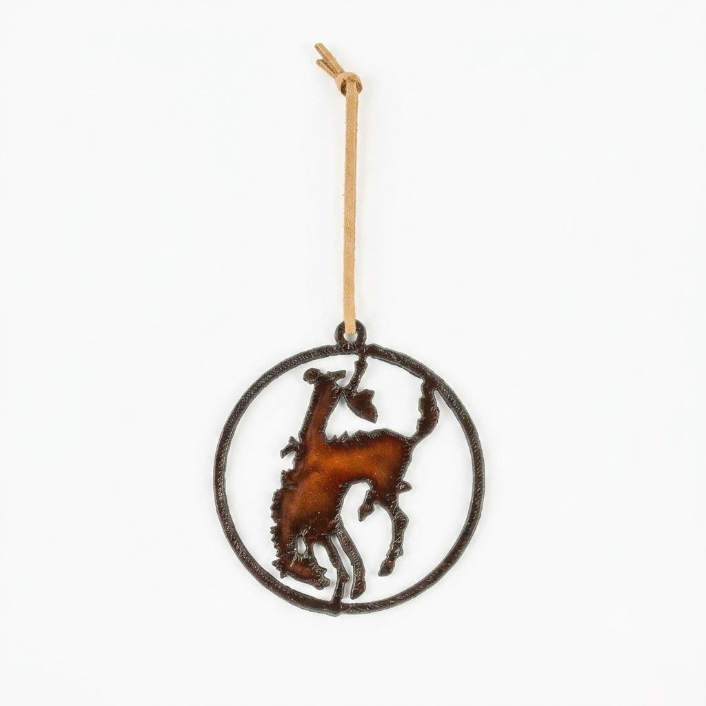 Pendleton Round-Up Metal Circle Bucking Horse Ornament