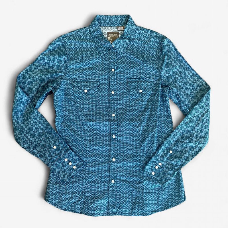 Ladies Roper Pendleton Round-Up Teal Aztec Long Sleeve Snap