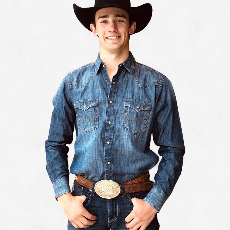 Men's Wrangler Pendleton Round-Up Denim Long Sleeve Snap
