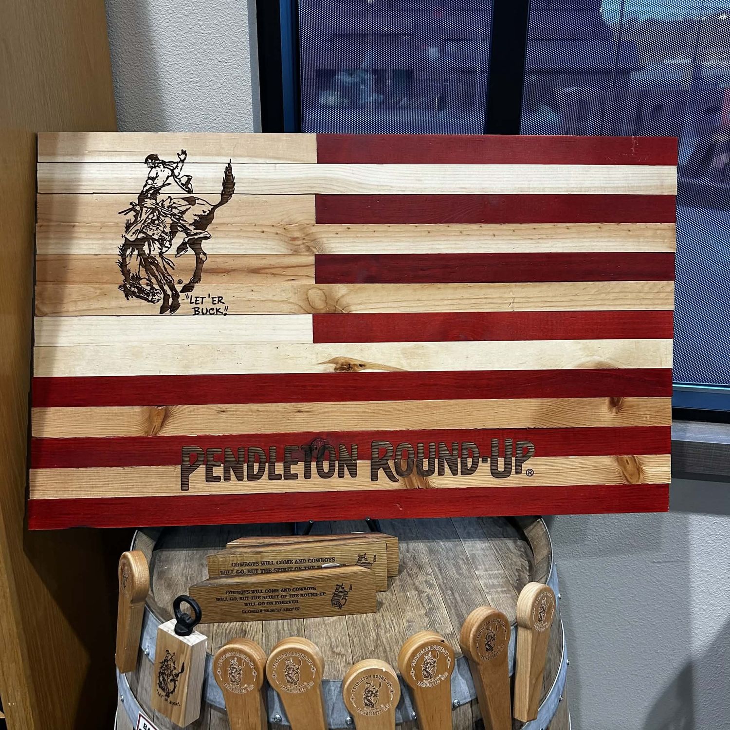 Large Pendleton Round-Up Wooden Flag Sign