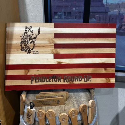 Large Pendleton Round-Up Wooden Flag Sign