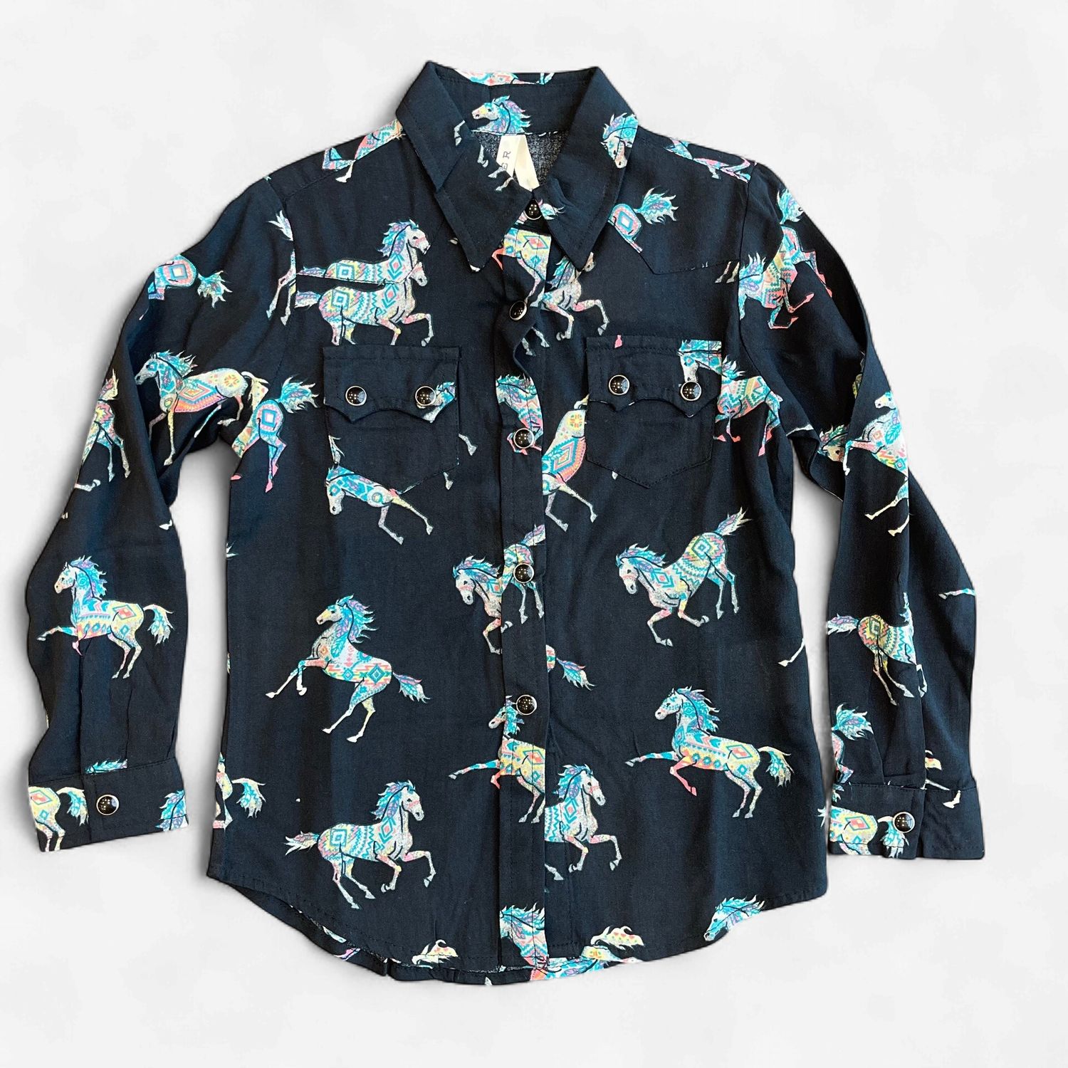 Youth Roper Pendleton Round-Up Colorful Horses Long Sleeve Snap