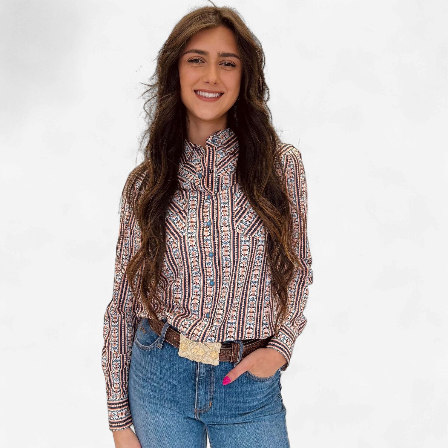 Ladies Cruel Pendleton Round-Up Multi Geo Long Sleeve Button Up