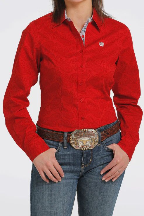 Ladies Cinch Pendleton Round-Up Red Paisley Long Sleeve Button Up