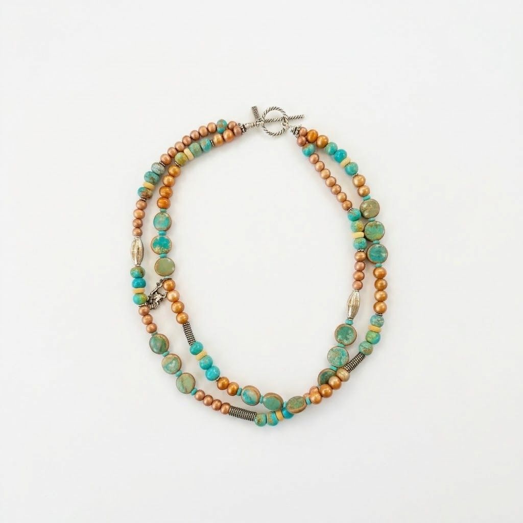 Pendleton Round-Up Turquoise Gold Pearl Necklace