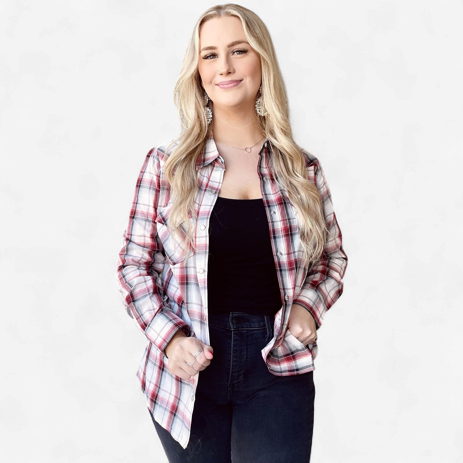 Ladies Wrangler Pendleton Round-Up Plaid Long Sleeve Snap