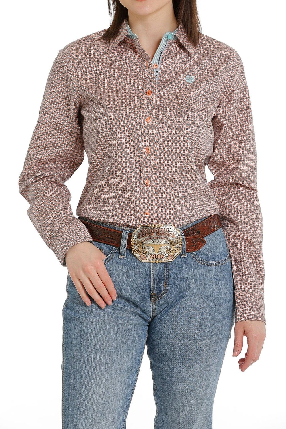 Ladies Cinch Pendleton Round-Up Coral Geo Long Sleeve Button Up