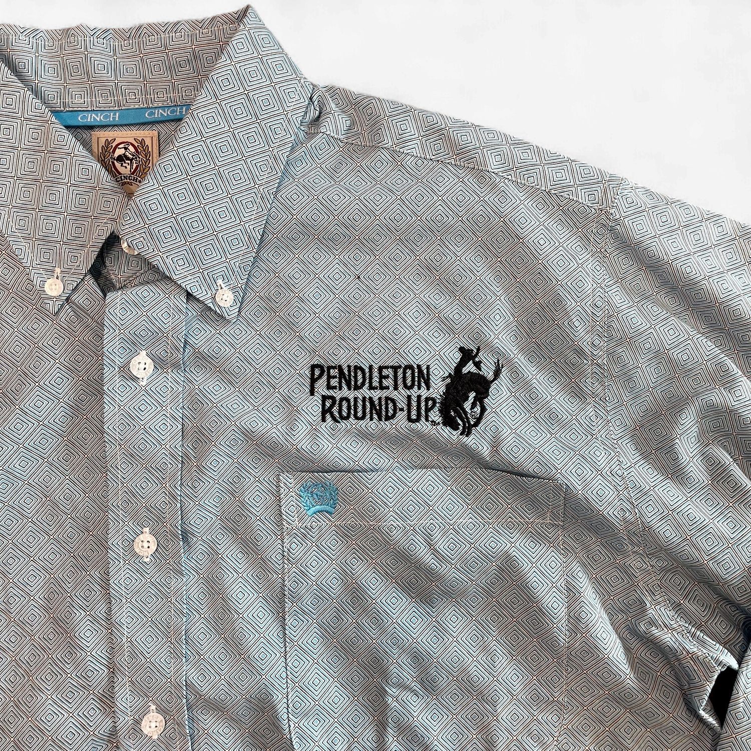 Men's Cinch Pendleton Round-Up Blue &amp; White Diamond Long Sleeve Button Up