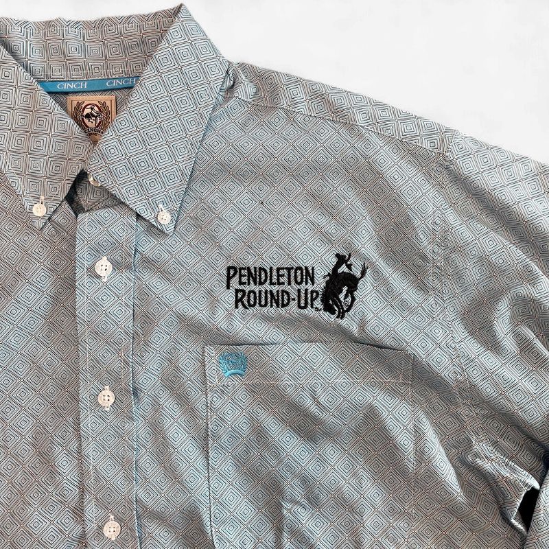 Men's Cinch Pendleton Round-Up Blue &amp; White Diamond Long Sleeve Button Up