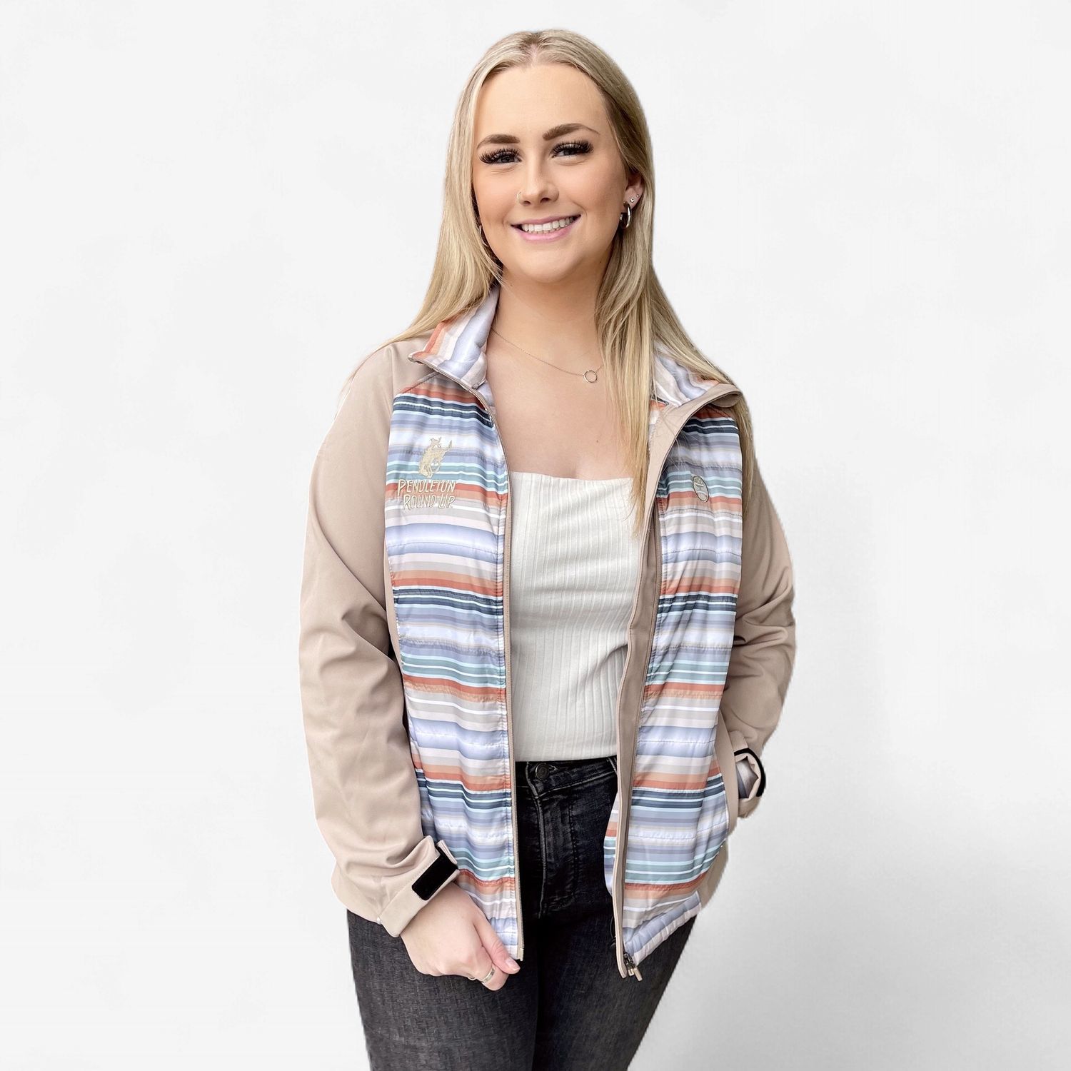 Ladies Hooey Pendleton Round-Up Tan Serape Stripe Softshell Jacket