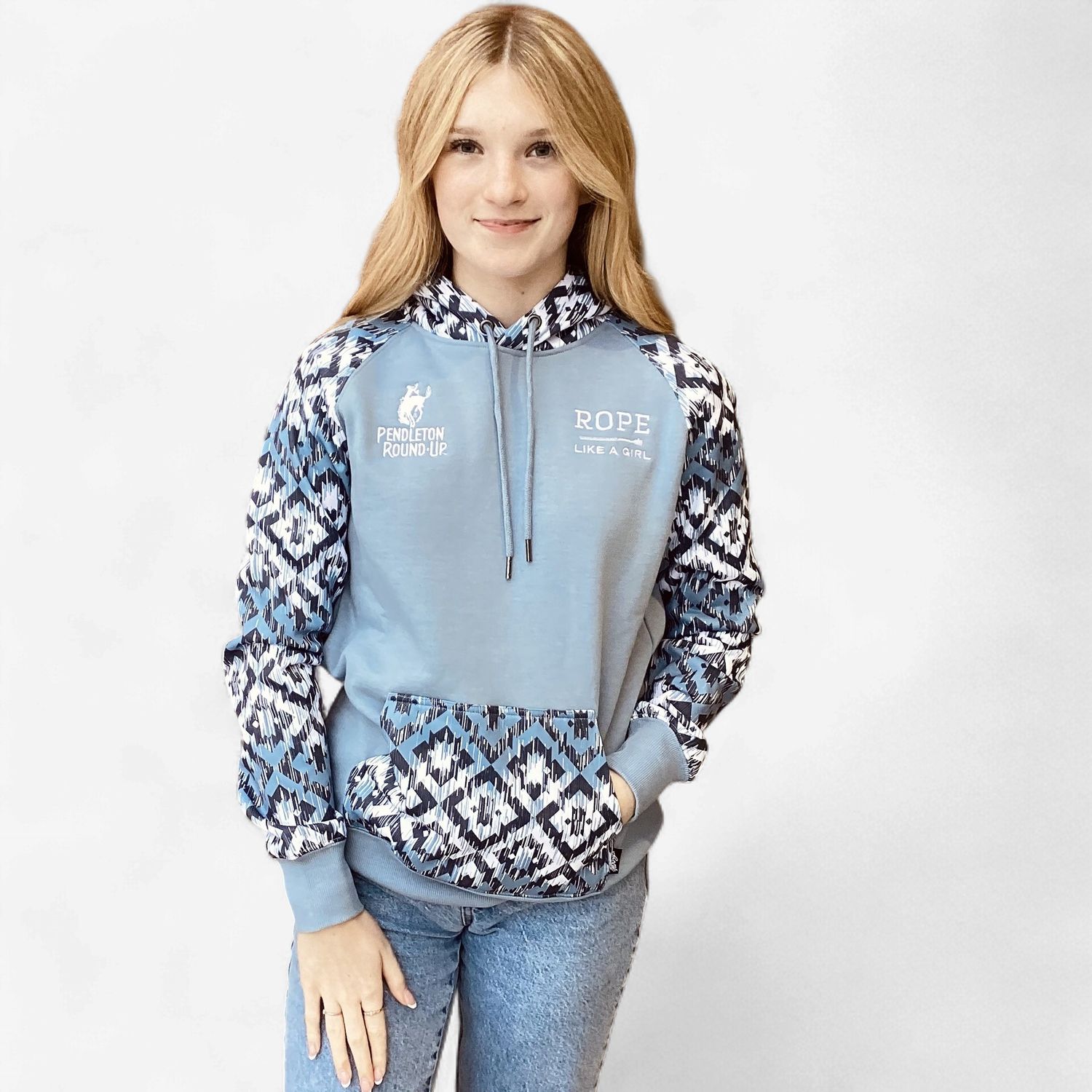 Ladies Hooey Pendleton Round-Up Blue Rope Like A Girl Hoodie