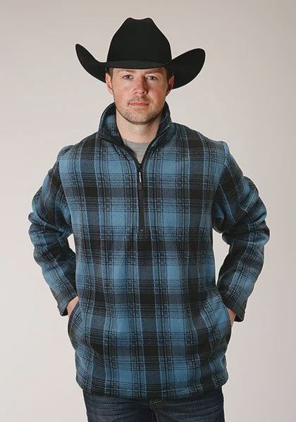 Men's Roper Pendleton Round-Up  Blue Plaid 1/4 Zip