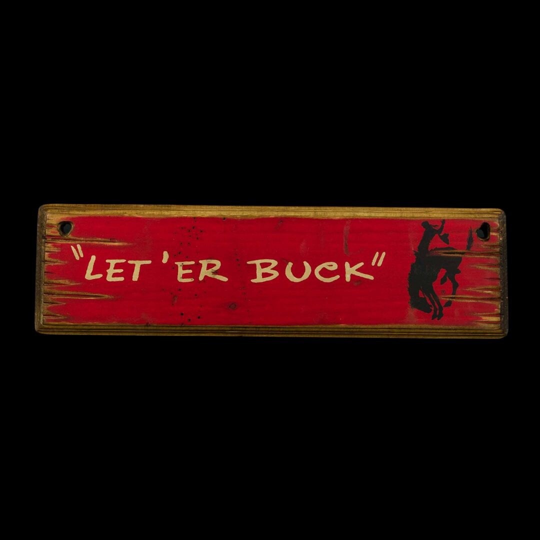Red Pendleton Round-Up "Let 'er Buck" Wooden Sign