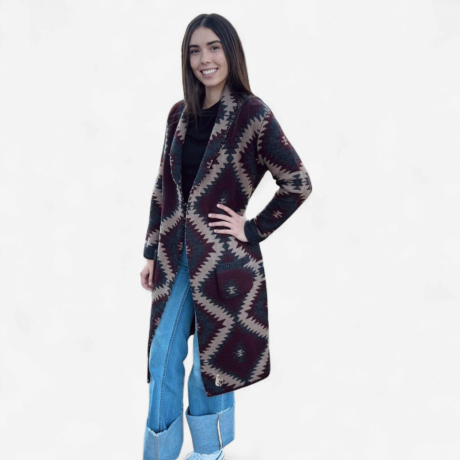 Ladies Stetson Pendleton Round-Up Wine Aztec Cardigan