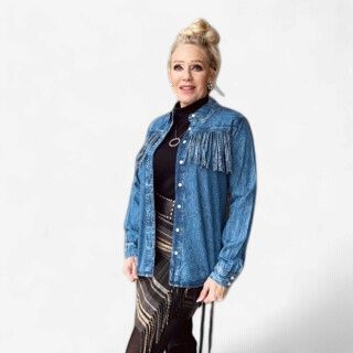 Ladies Roper Pendleton Round-Up Denim Fringe Long Sleeve Button-up