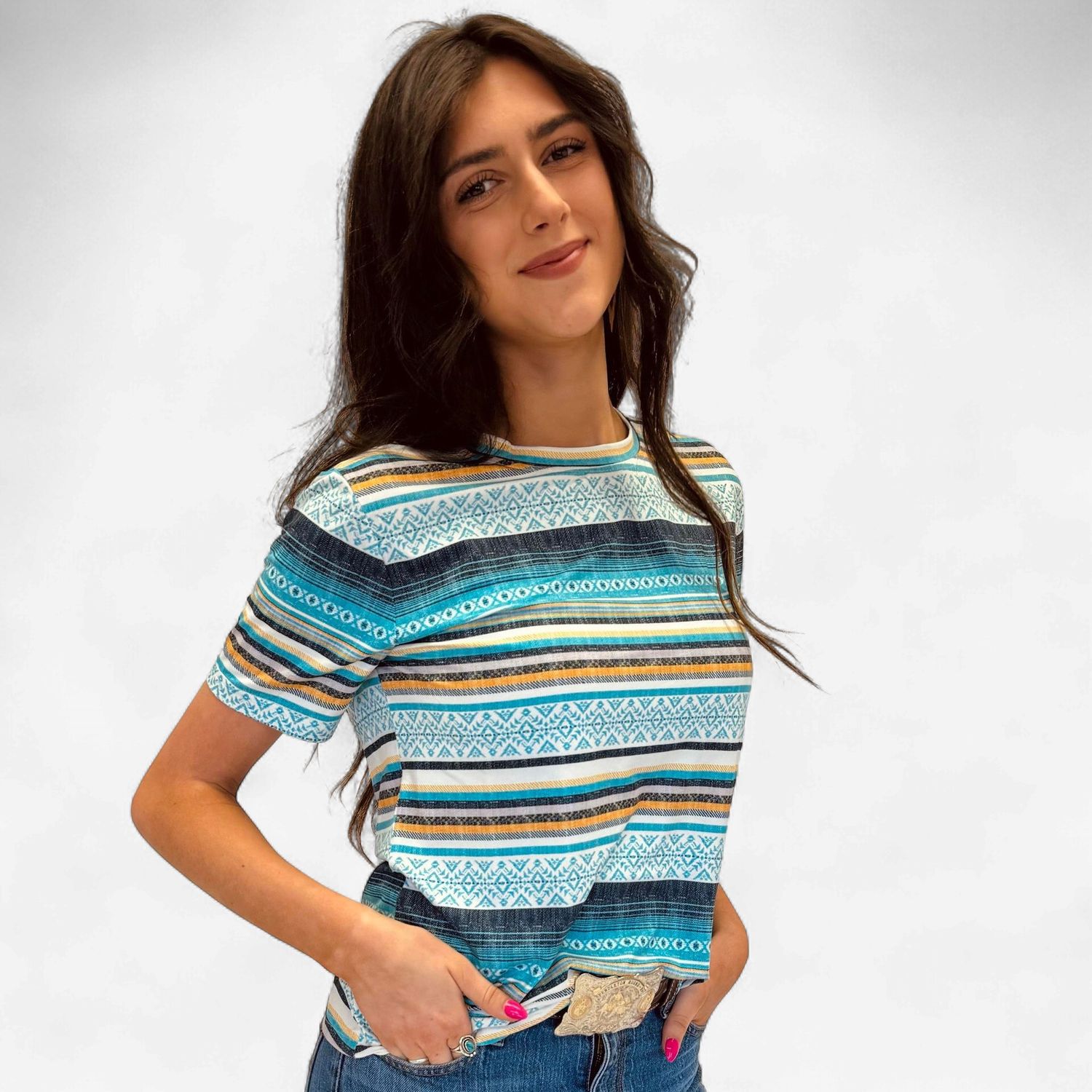 Ladies Cruel Pendleton Round-Up Stripe Short Sleeve Tee