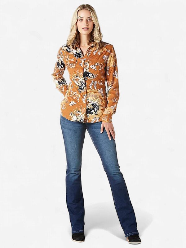 Ladies Wrangler Pendleton Round-Up Cowboy Long Sleeve Snap
