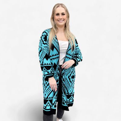 Ladies Wrangler Pendleton Round-Up Turquoise Aztec Cardigan