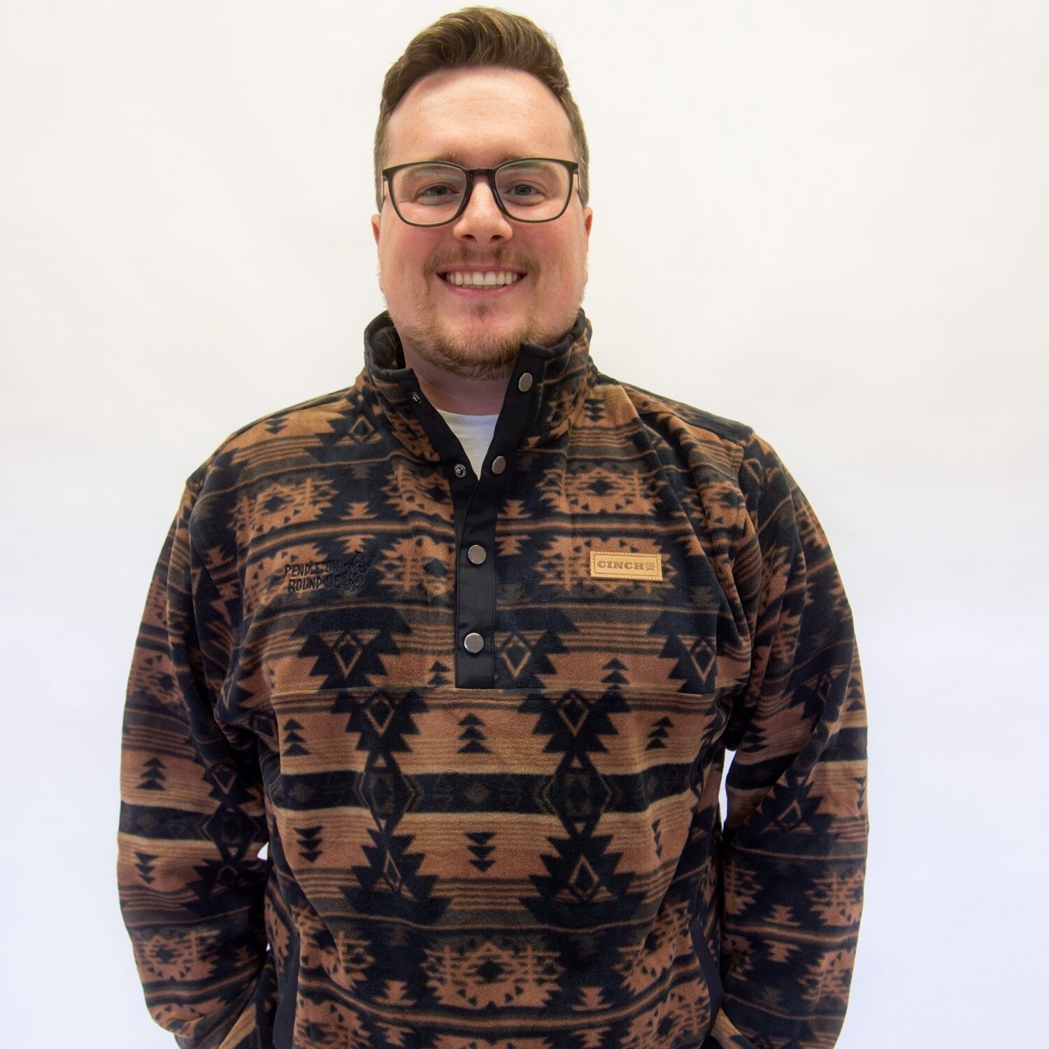 Men's Cinch Pendleton Round-Up 1/4 Brown Aztec Snap Fleece