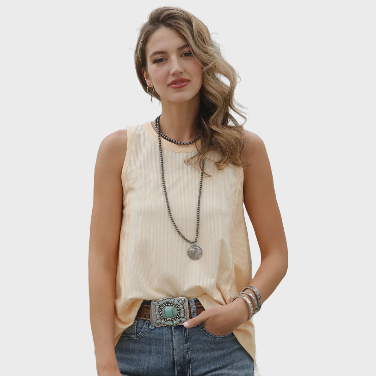 Ladies Cruel Pendleton Round-Up Yellow Print Tank