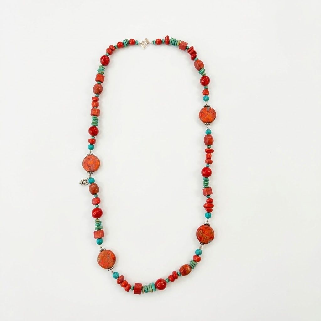 Pendleton Round-Up Sponge Coral Turquoise Necklace