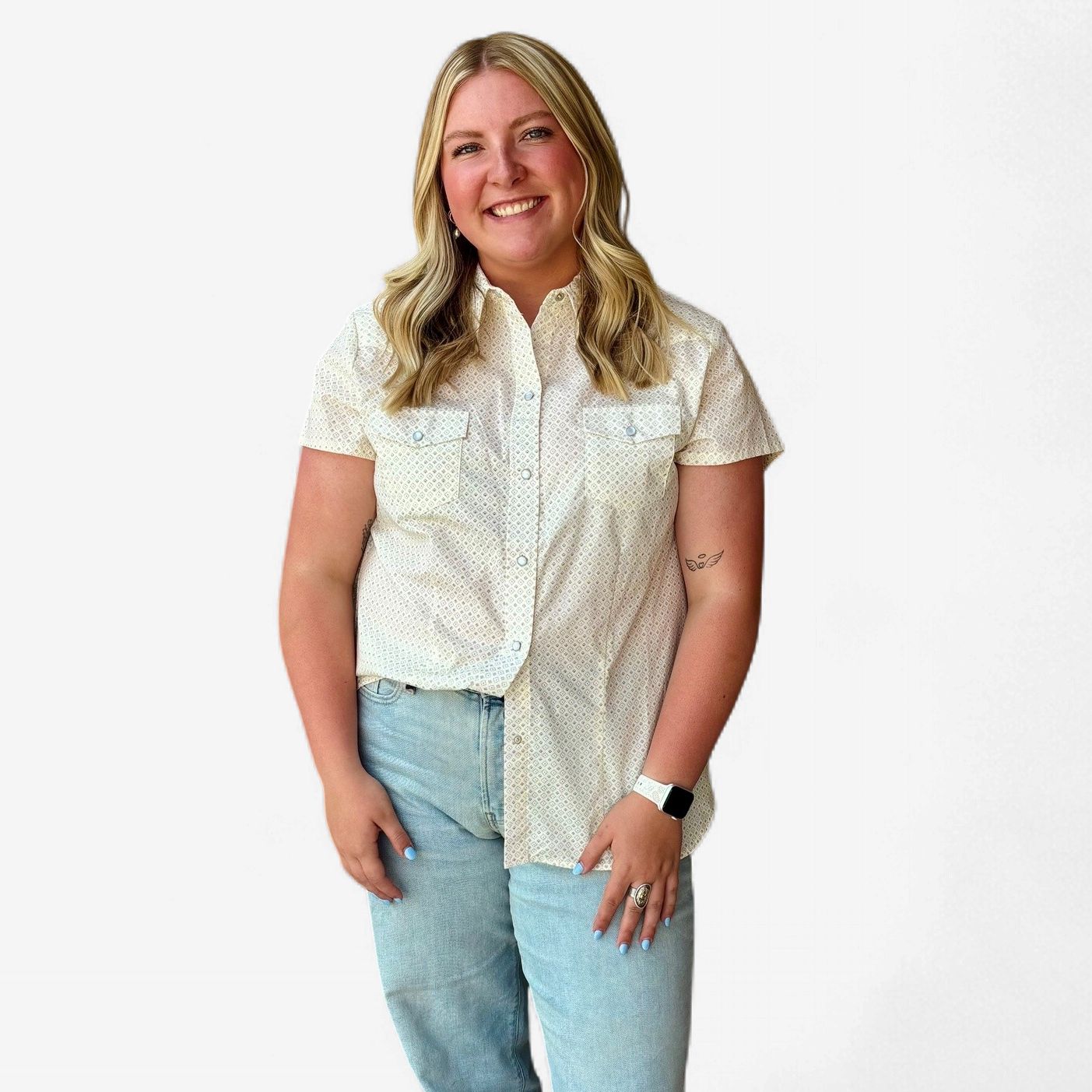 Ladies Pendleton Round-Up Roper Cream Aztec Short Sleeve Snap