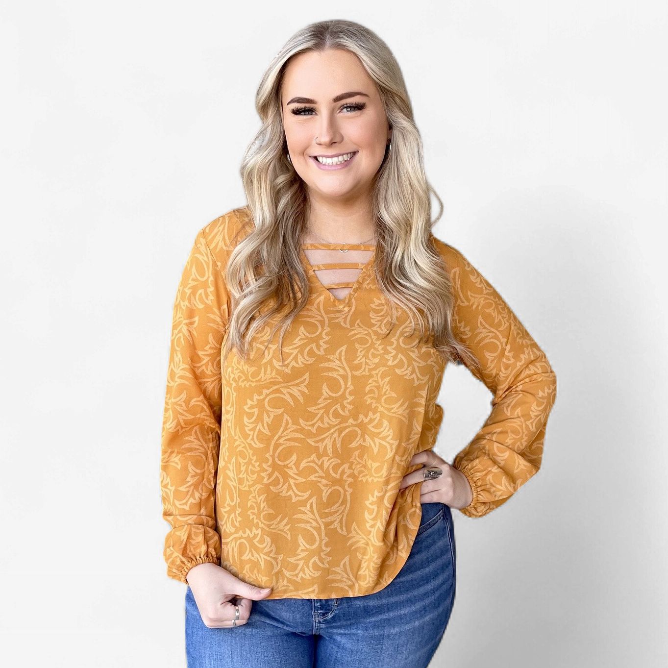 Ladies Cruel Pendleton Round-Up Gold Blouse