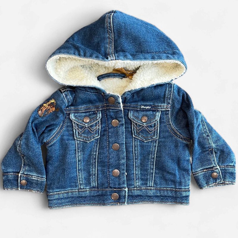 Infant Wrangler Pendleton Round-Up Hooded Denim Jacket w/ Sherpa Lining