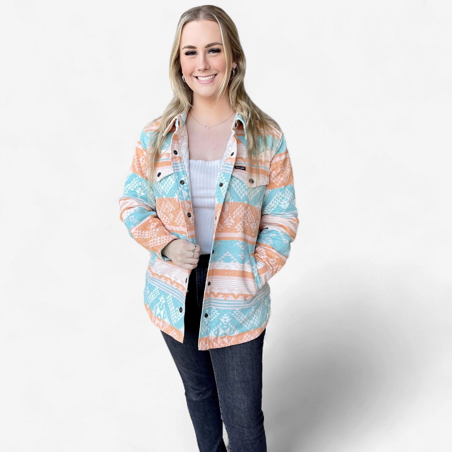 Ladies Wrangler Pendleton Round-Up Blue/Orange Shacket