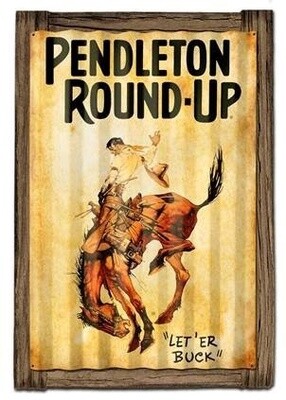 Pendleton Round-Up Corrugated Barnwood Frame Sign