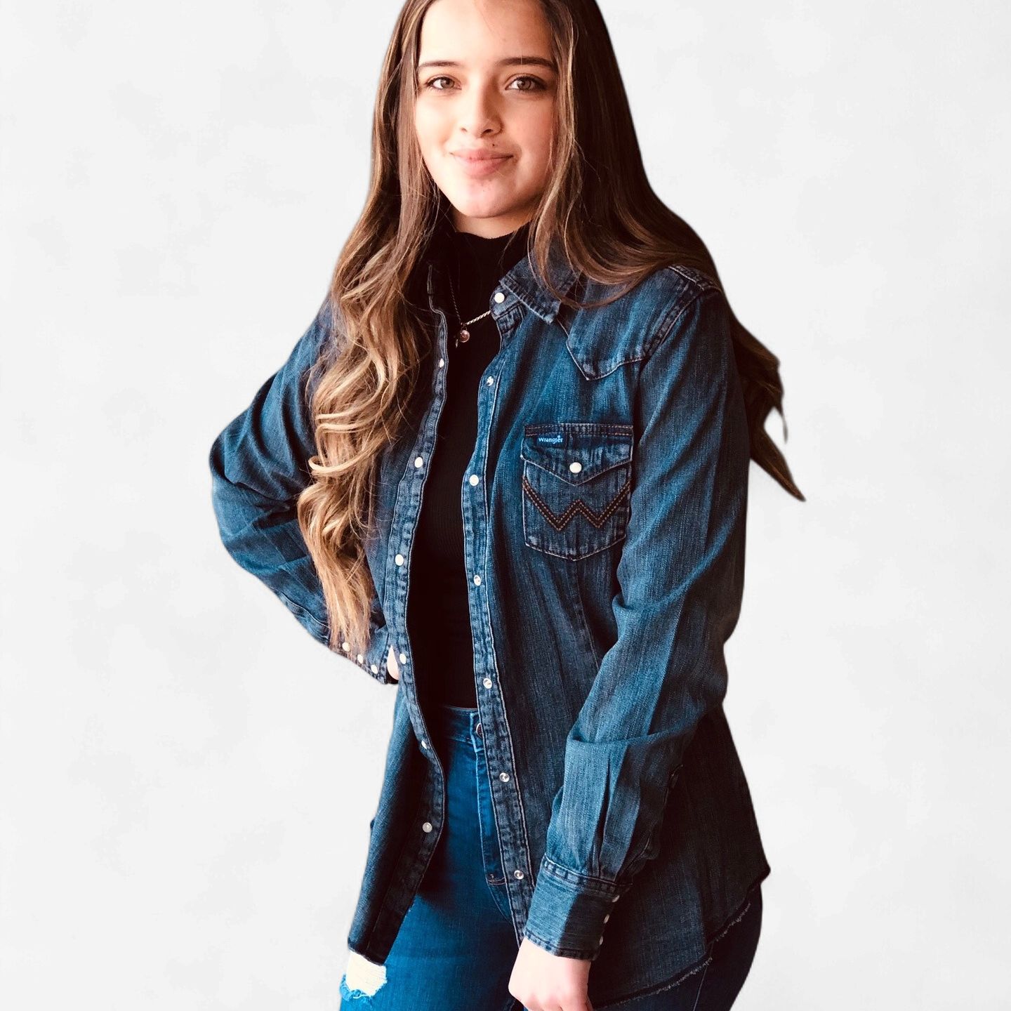 Ladies Wrangler Pendleton Round-Up Denim Long Sleeve Shirt