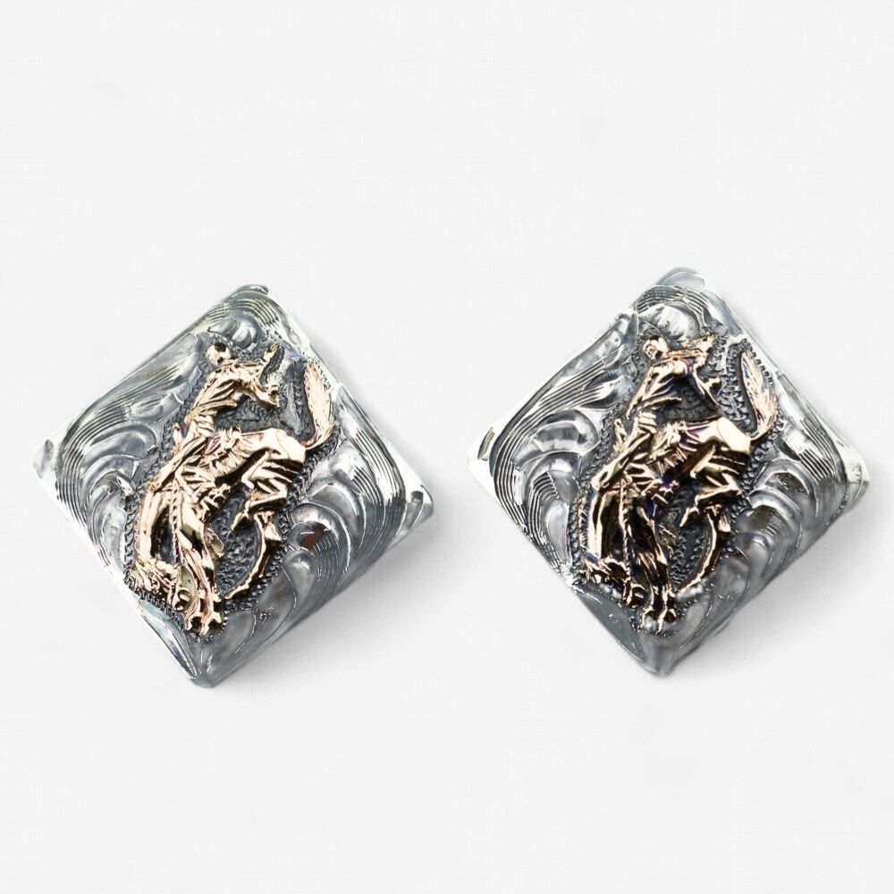 Pendleton Round-Up Vogt Diamond Shape Earrings w/ Gold Bucking Horse