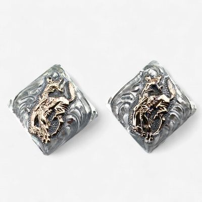 Pendleton Round-Up Vogt Diamond Shape Earrings w/ Gold Bucking Horse