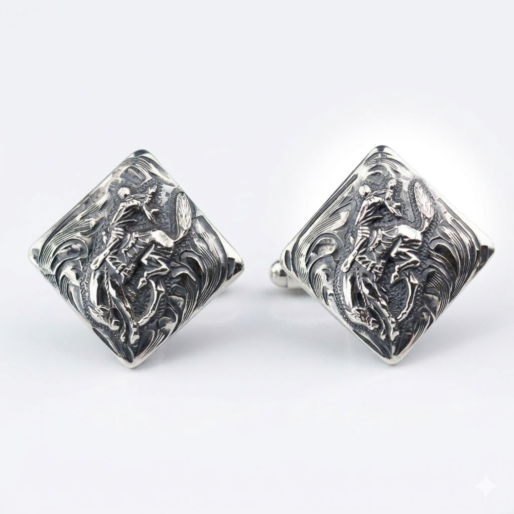 Pendleton Round-Up Vogt Diamond Shape Earrings w/ Silver Bucking Horse