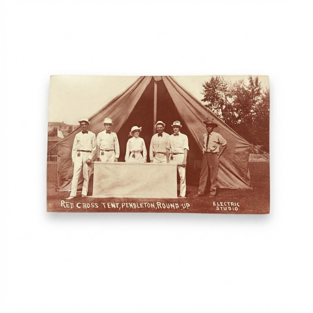Vintage Pendleton Round-Up Red Cross Tent Postcard